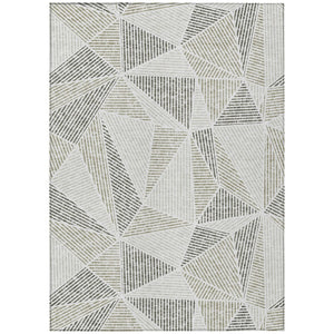 HomeRoots 5' Contemporary Taupe Brown and Beige Geometric Indoor-Outdoor Area Rug - Durable, Washable Design 10' X 14' 578561