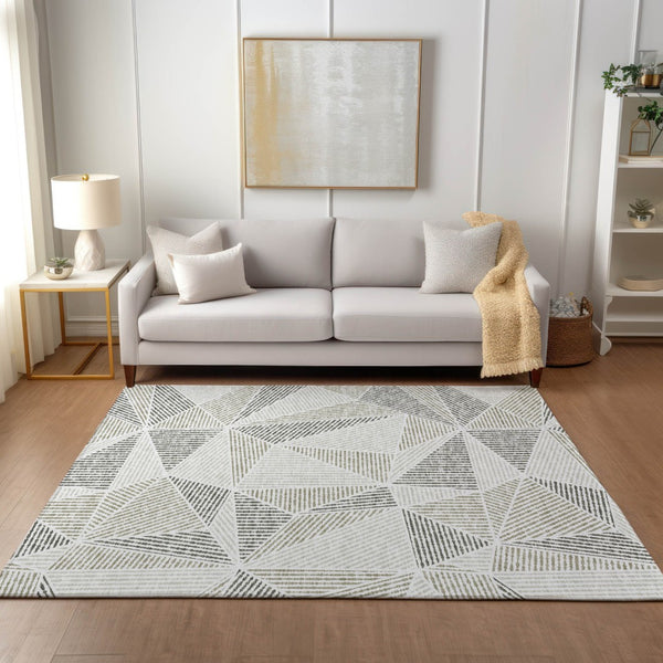 Homeroots 3' Black Charcoal And Gray Geometric Washable Area Rug For Indoor Outdoor Spaces - Durable Design 10' X 14' Polyester 578561