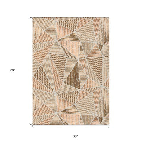 Homeroots 3' Black Charcoal And Gray Geometric Washable Area Rug For Indoor Outdoor Spaces - Durable Design 3' X 5' Polyester 578562