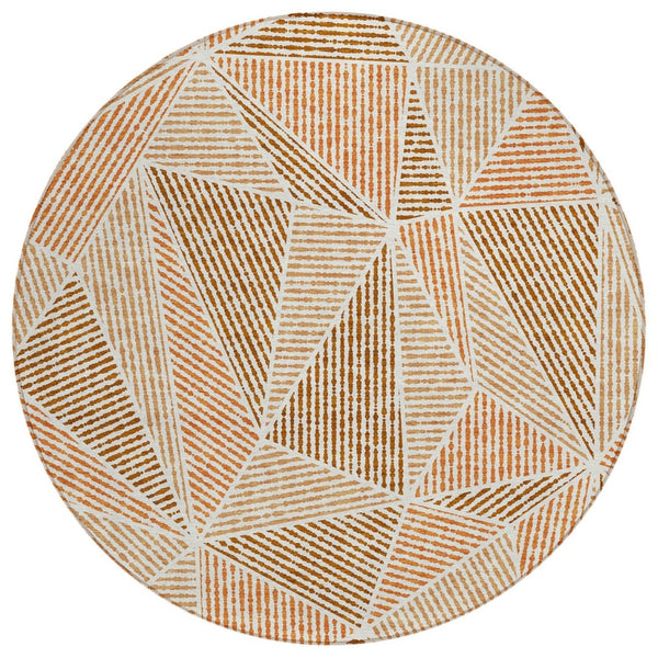 HomeRoots 5' Terra Cotta Area Rug - Durable, Washable, Geometric Design for Modern Indoor/Outdoor Spaces 8' Round 578564
