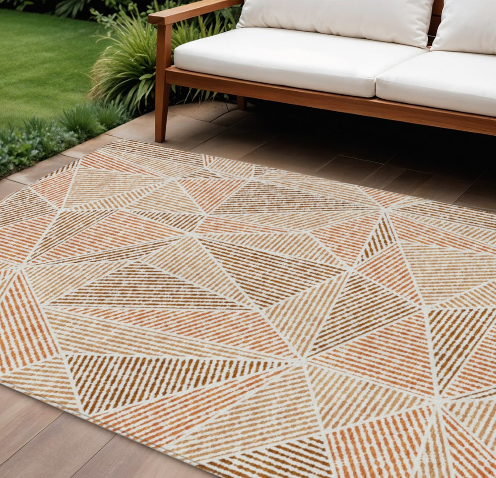 HomeRoots 9' Terra Cotta Beige & Salmon Geometric Area Rug - Durable, Washable & Perfect for Indoor/Outdoor Use 9' X 12' 578566