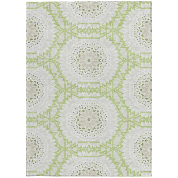 Homeroots 3' Floral Medallion Area Rug - Artichoke Green & Tan, Washable For Indoor & Outdoor Use, Durable Design 3' X 5' Polyester 578568