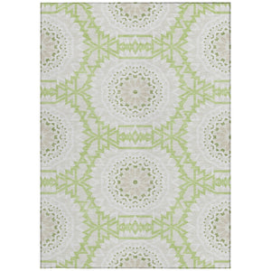Homeroots 3' Floral Medallion Area Rug - Artichoke Green & Tan, Washable For Indoor & Outdoor Use, Durable Design 8' X 10' Polyester 578571