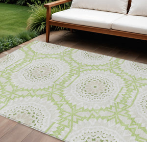 Homeroots 3' Floral Medallion Area Rug - Artichoke Green & Tan, Washable For Indoor & Outdoor Use, Durable Design 8' X 10' Polyester 578571