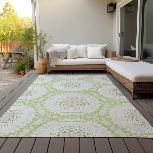 Homeroots 3' Floral Medallion Area Rug - Artichoke Green & Tan, Washable For Indoor & Outdoor Use, Durable Design 8' X 10' Polyester 578571
