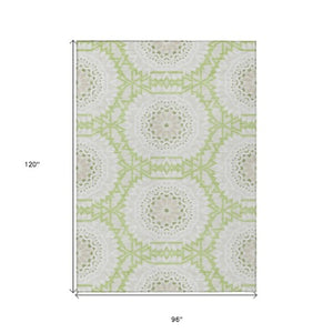 Homeroots 3' Floral Medallion Area Rug - Artichoke Green & Tan, Washable For Indoor & Outdoor Use, Durable Design 8' X 10' Polyester 578571