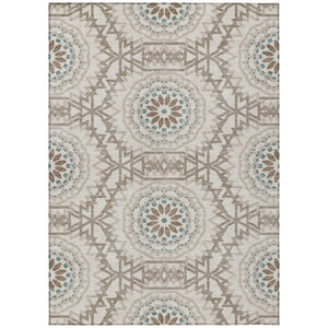 HomeRoots 5' Floral Medallion Area Rug in Beige, Brown, and Teal – Durable, Washable, Stylish for Indoors & Outdoors 5' X 8' 578575