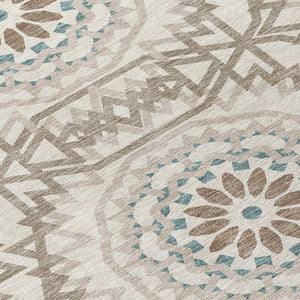Homeroots 3' Floral Medallion Area Rug - Artichoke Green & Tan, Washable For Indoor & Outdoor Use, Durable Design 8' Round Polyester 578576