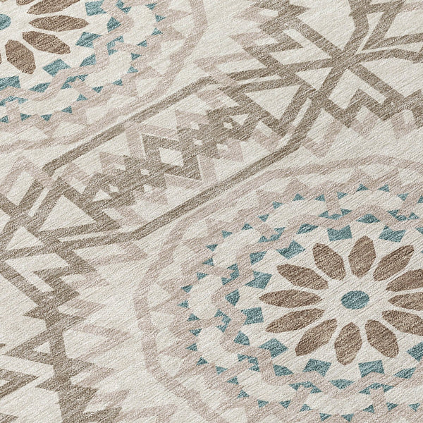 Homeroots 3' Floral Medallion Area Rug - Artichoke Green & Tan, Washable For Indoor & Outdoor Use, Durable Design 8' X 10' Polyester 578577