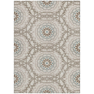 Homeroots 3' Floral Medallion Area Rug - Artichoke Green & Tan, Washable For Indoor & Outdoor Use, Durable Design 9' X 12' Polyester 578578