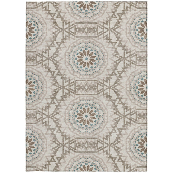 Homeroots 3' Floral Medallion Area Rug - Artichoke Green & Tan, Washable For Indoor & Outdoor Use, Durable Design 9' X 12' Polyester 578578