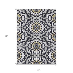 Homeroots 3' Floral Medallion Area Rug - Artichoke Green & Tan, Washable For Indoor & Outdoor Use, Durable Design 3' X 5' Polyester 578580