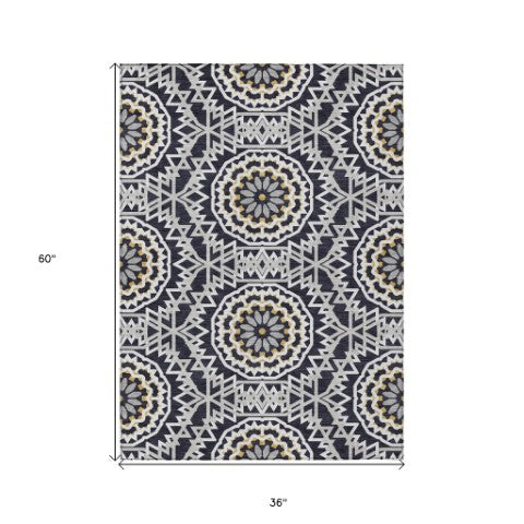 Homeroots 3' Floral Medallion Area Rug - Artichoke Green & Tan, Washable For Indoor & Outdoor Use, Durable Design 3' X 5' Polyester 578580