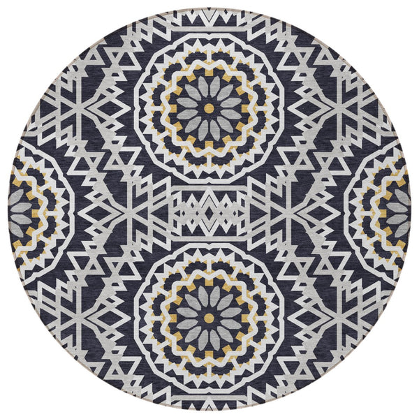 Homeroots 3' Floral Medallion Area Rug - Artichoke Green & Tan, Washable For Indoor & Outdoor Use, Durable Design 8' Round Polyester 578582