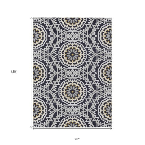 Homeroots 3' Floral Medallion Area Rug - Artichoke Green & Tan, Washable For Indoor & Outdoor Use, Durable Design 8' X 10' Polyester 578583