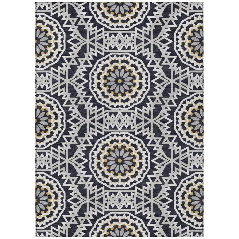 HomeRoots 9' Black Ivory Gray Floral Medallion Indoor Outdoor Area Rug - Stylish, Durable & Washable Comfort 9' X 12' 578584