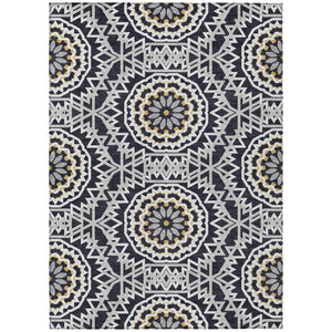 HomeRoots 9' Black Ivory Gray Floral Medallion Indoor Outdoor Area Rug - Stylish, Durable & Washable Comfort 9' X 12' 578584