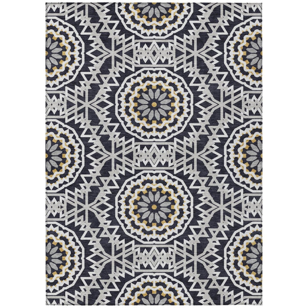 HomeRoots 9' Black Ivory Gray Floral Medallion Indoor Outdoor Area Rug - Stylish, Durable & Washable Comfort 9' X 12' 578584