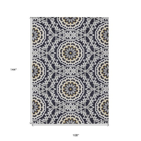 Homeroots 3' Floral Medallion Area Rug - Artichoke Green & Tan, Washable For Indoor & Outdoor Use, Durable Design 9' X 12' Polyester 578584