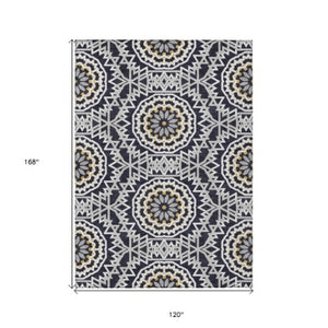 Homeroots 3' Floral Medallion Area Rug - Artichoke Green & Tan, Washable For Indoor & Outdoor Use, Durable Design 10' X 14' Polyester 578585