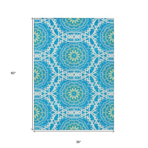 Homeroots 3' Floral Medallion Area Rug - Artichoke Green & Tan, Washable For Indoor & Outdoor Use, Durable Design 3' X 5' Polyester 578586