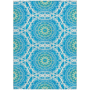 Homeroots 3' Floral Medallion Area Rug - Artichoke Green & Tan, Washable For Indoor & Outdoor Use, Durable Design 5' X 8' Polyester 578587