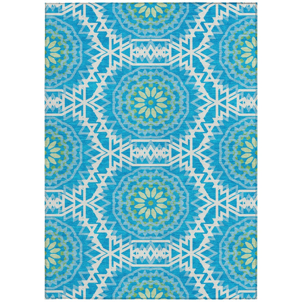 Homeroots 3' Floral Medallion Area Rug - Artichoke Green & Tan, Washable For Indoor & Outdoor Use, Durable Design 5' X 8' Polyester 578587