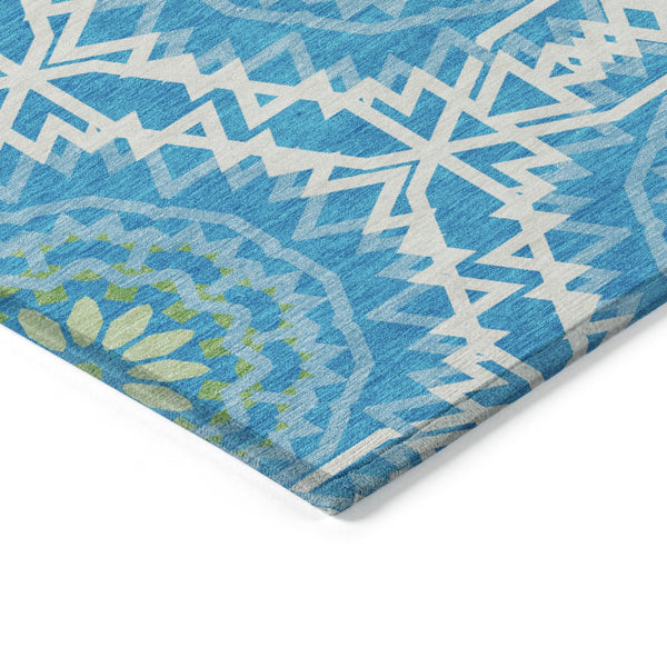 Homeroots 3' Floral Medallion Area Rug - Artichoke Green & Tan, Washable For Indoor & Outdoor Use, Durable Design 5' X 8' Polyester 578587