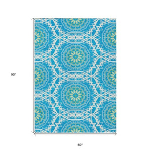 Homeroots 3' Floral Medallion Area Rug - Artichoke Green & Tan, Washable For Indoor & Outdoor Use, Durable Design 5' X 8' Polyester 578587