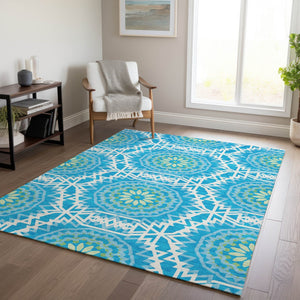 Homeroots 3' Floral Medallion Area Rug - Artichoke Green & Tan, Washable For Indoor & Outdoor Use, Durable Design 8' X 10' Polyester 578589