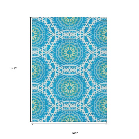 Homeroots 3' Floral Medallion Area Rug - Artichoke Green & Tan, Washable For Indoor & Outdoor Use, Durable Design 9' X 12' Polyester 578590