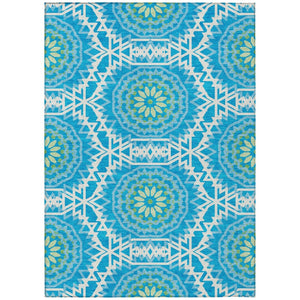 HomeRoots 5' Floral Medallion Washable Area Rug in Ivory and Sky Blue for Indoor and Outdoor Style 10' X 14' 578591
