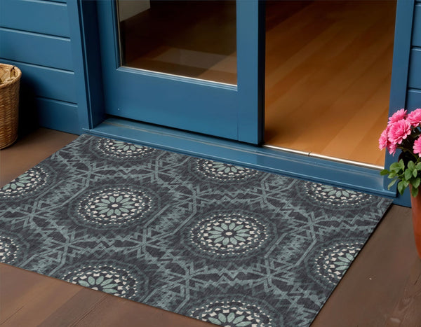 Homeroots 3' Floral Medallion Area Rug - Artichoke Green & Tan, Washable For Indoor & Outdoor Use, Durable Design 3' X 5' Polyester 578592