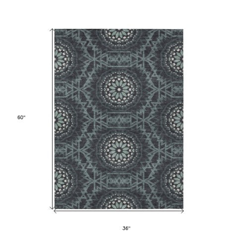 Homeroots 3' Floral Medallion Area Rug - Artichoke Green & Tan, Washable For Indoor & Outdoor Use, Durable Design 3' X 5' Polyester 578592