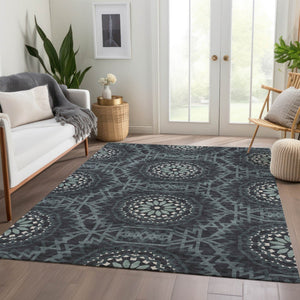 Homeroots 3' Floral Medallion Area Rug - Artichoke Green & Tan, Washable For Indoor & Outdoor Use, Durable Design 3' X 5' Polyester 578592