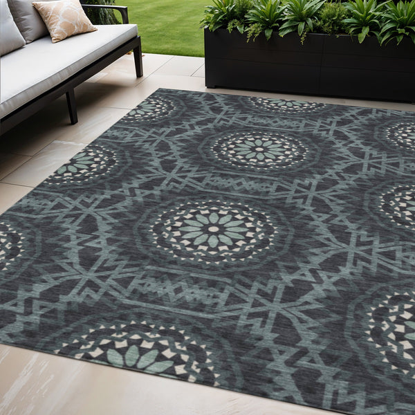Homeroots 3' Floral Medallion Area Rug - Artichoke Green & Tan, Washable For Indoor & Outdoor Use, Durable Design 5' X 8' Polyester 578593