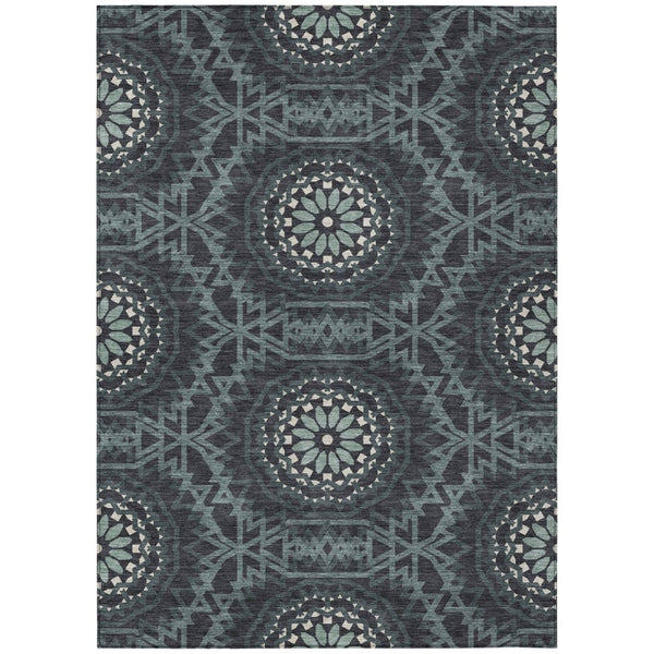HomeRoots 5' Charcoal Gray and Ivory Floral Medallion Washable Area Rug for Indoor and Outdoor Spaces 5' X 8' 578593
