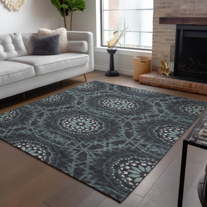 Homeroots 3' Floral Medallion Area Rug - Artichoke Green & Tan, Washable For Indoor & Outdoor Use, Durable Design 5' X 8' Polyester 578593