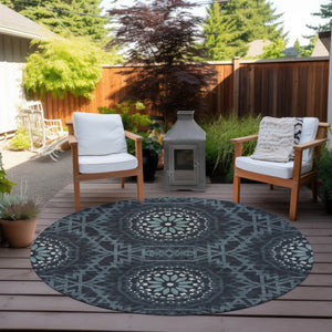 Homeroots 3' Floral Medallion Area Rug - Artichoke Green & Tan, Washable For Indoor & Outdoor Use, Durable Design 8' Round Polyester 578594