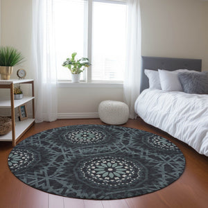 Homeroots 3' Floral Medallion Area Rug - Artichoke Green & Tan, Washable For Indoor & Outdoor Use, Durable Design 8' Round Polyester 578594