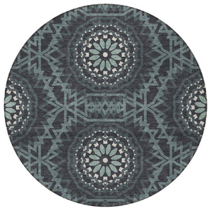 Homeroots 3' Floral Medallion Area Rug - Artichoke Green & Tan, Washable For Indoor & Outdoor Use, Durable Design 8' Round Polyester 578594