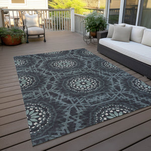 Homeroots 3' Floral Medallion Area Rug - Artichoke Green & Tan, Washable For Indoor & Outdoor Use, Durable Design 8' X 10' Polyester 578595