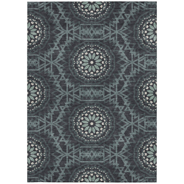 Homeroots 3' Floral Medallion Area Rug - Artichoke Green & Tan, Washable For Indoor & Outdoor Use, Durable Design 9' X 12' Polyester 578596