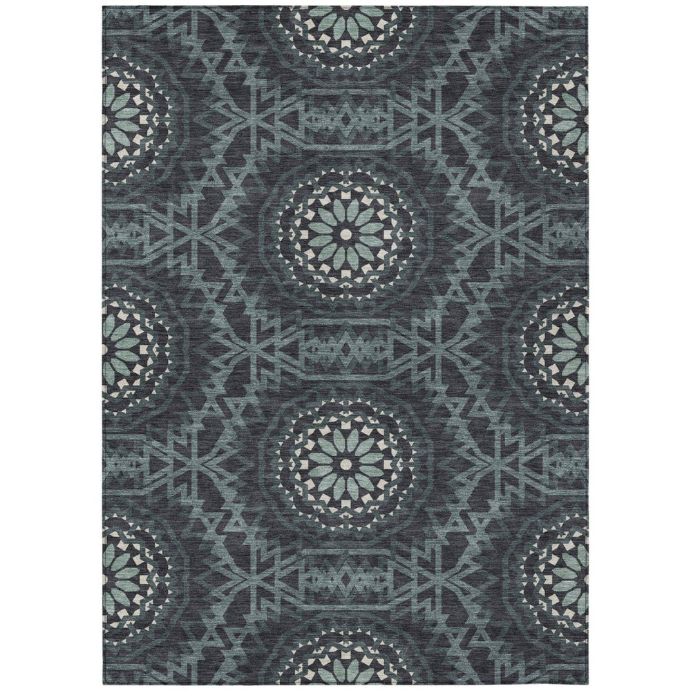 HomeRoots 9' Charcoal Gray and Ivory Floral Medallion Area Rug - Washable, Durable, Perfect for Any Space 9' X 12' 578596