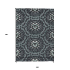Homeroots 3' Floral Medallion Area Rug - Artichoke Green & Tan, Washable For Indoor & Outdoor Use, Durable Design 9' X 12' Polyester 578596