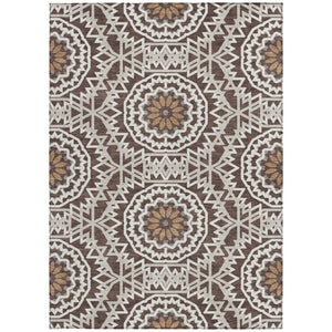 Homeroots 3' Floral Medallion Area Rug - Artichoke Green & Tan, Washable For Indoor & Outdoor Use, Durable Design 3' X 5' Polyester 578598