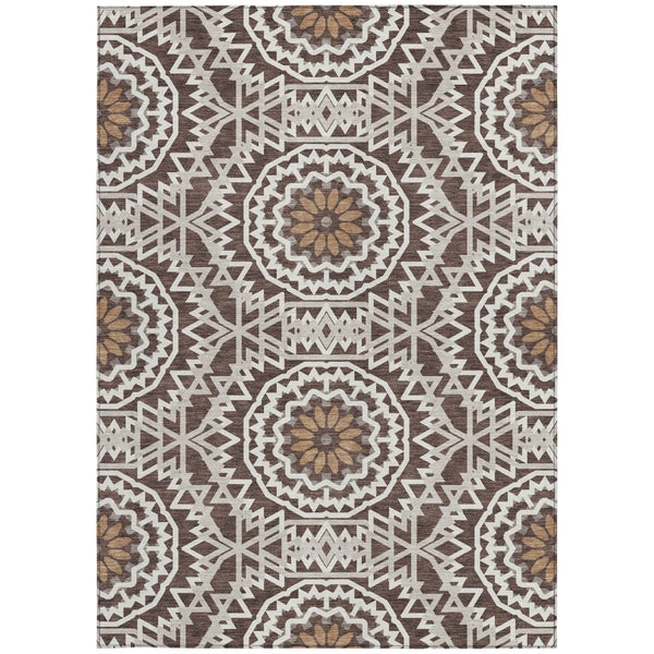 Homeroots 3' Floral Medallion Area Rug - Artichoke Green & Tan, Washable For Indoor & Outdoor Use, Durable Design 3' X 5' Polyester 578598