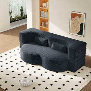 English Elm Modern Corduroy Floor Sofa Foldable Twin Sleeper Foam Filled for Dorms and Playrooms Dark Grey W1885P446607