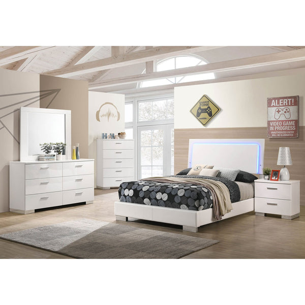 English Elm Dulcey Modern 5-Piece Full Bedroom Set With Led Lighting, High-Gloss Finish & Ample Storage Solutions B062S01326