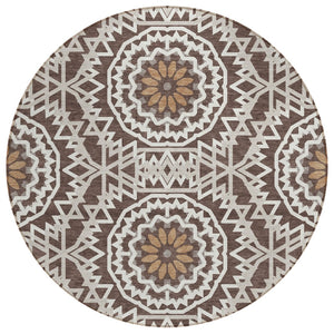 HomeRoots 5' Elegant Floral Medallion Area Rug – Washable, Stain-Resistant, Ideal for Indoor & Outdoor Spaces 8' Round 578600